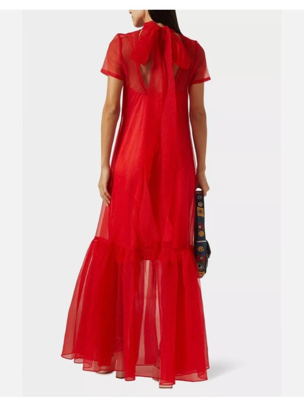 STAUD Red Sheer Maxi Dress with Flounced Hem - Picture 3 of 8